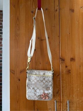 Y2K Coach Signature Canvas Crossbody Bag in Chalk with Floral Accent
